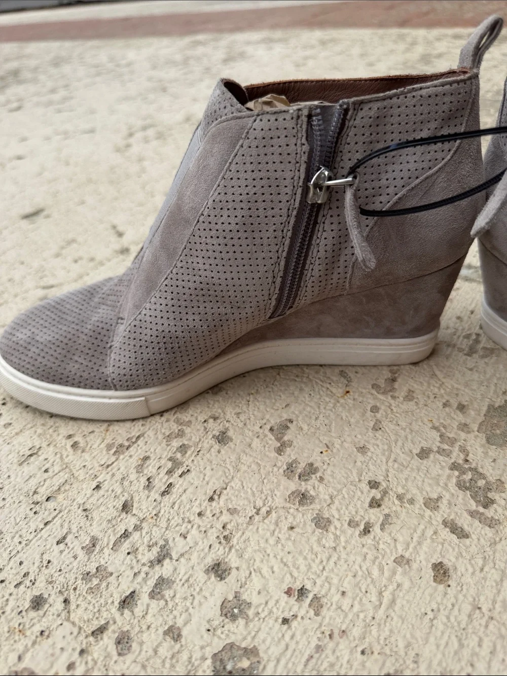 Paolo Gray Perforated Suede Wedge Sneakers
